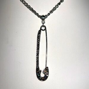 Handmade Rainbow Crystal Studded Working Safety Pin Double Chain Necklace Modern
